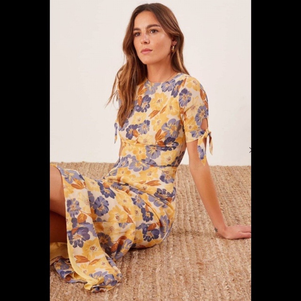 Reformation ‘Amsterdam’ Long Dress, Yellow Blue Floral